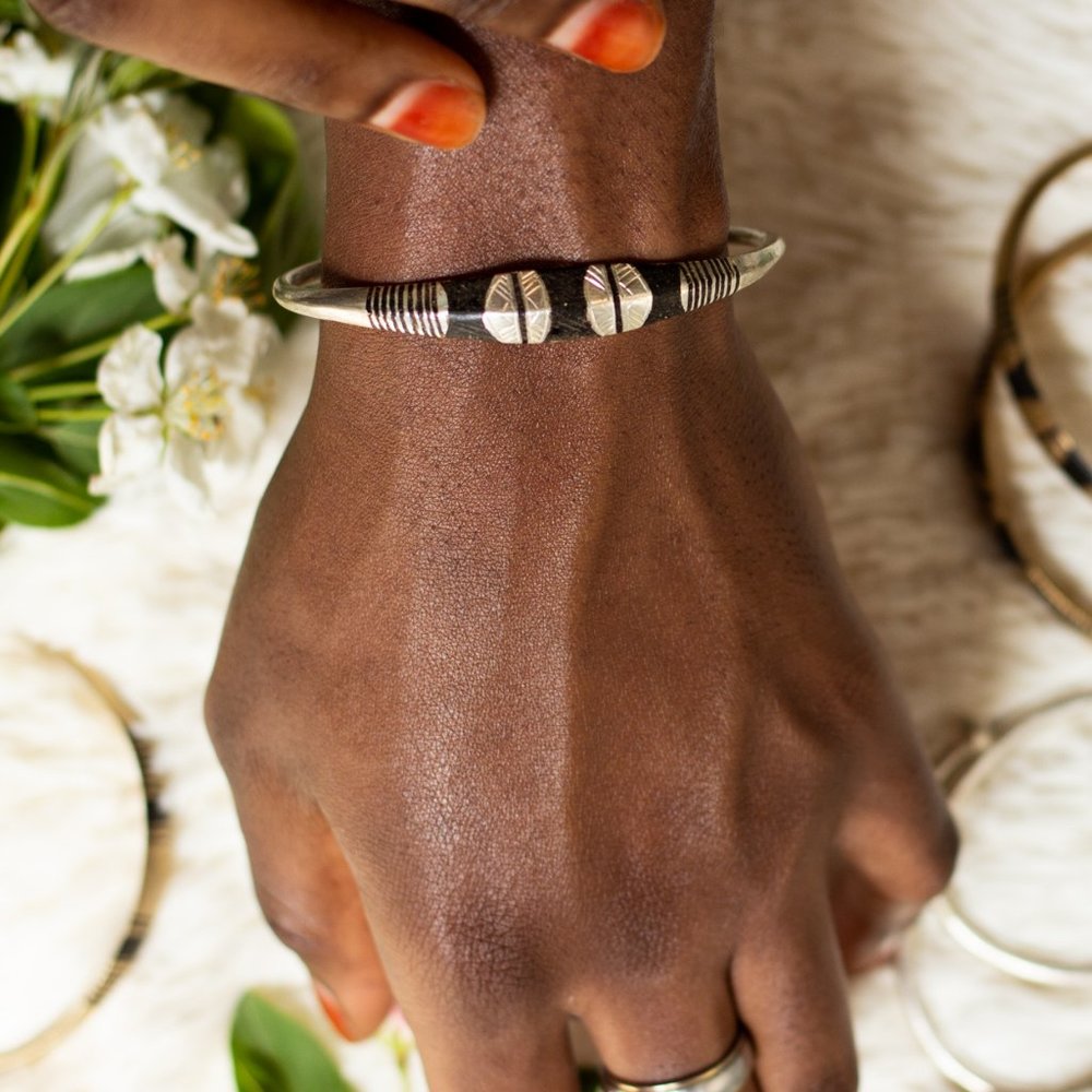 Women's African Silver and Black Bracelet